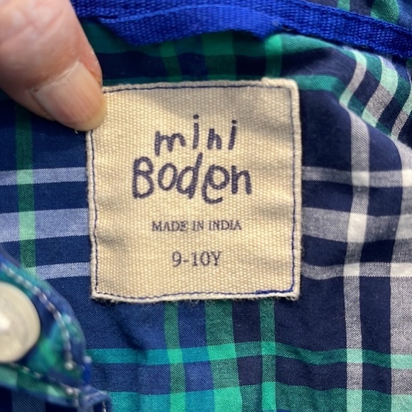 MINI BODEN 9-10 Blue/Green Check Dress Shirt Button Up Down - Picture 5 of 5
